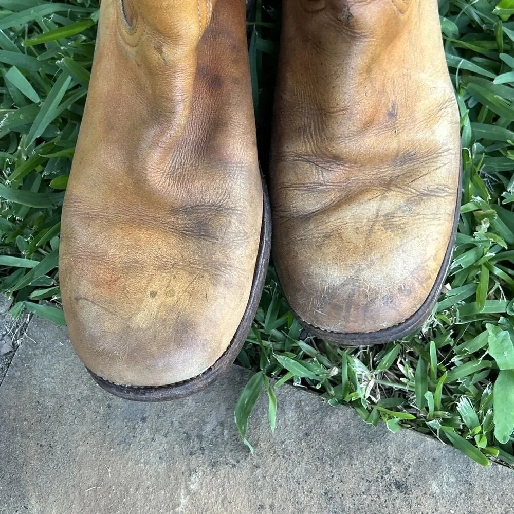 VTG 70s Frye Campus Longhorn 9.5D Black Label Saddle Brown Western Boots As Is